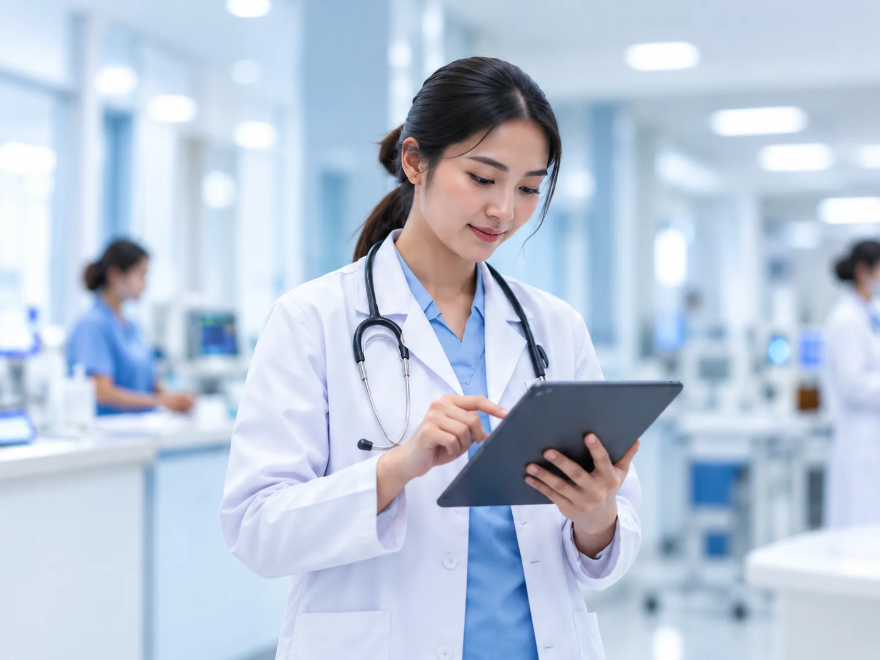 Dokter memantau clinical pathway pasien melalui tablet