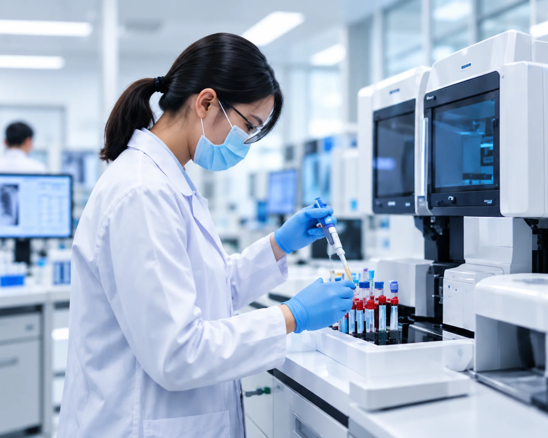 Laboran menyiapkan sampel di laboratorium